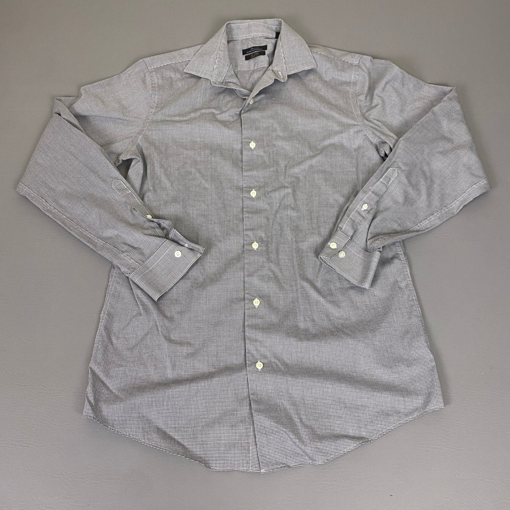 Marc Anthony Slim Fit No Iron Dress Shirt Men 15.5 34-35 Black White Micro Check